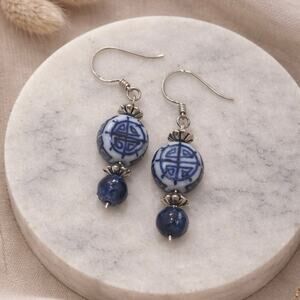Blue & White Porcelain Longevity Earrings